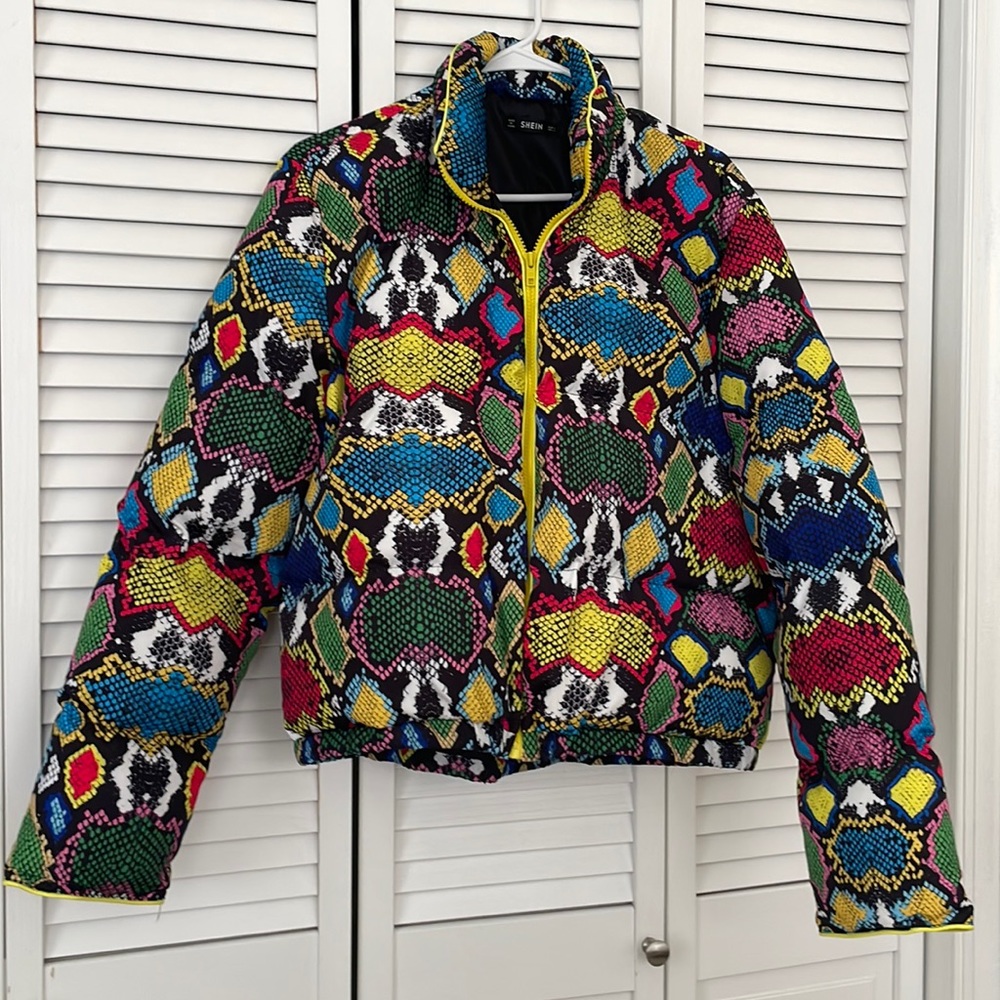 Shein multicolor puffer coat